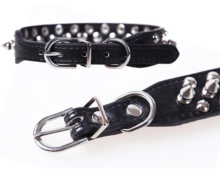 Adjustable Leather Pet Dog collar Neck Strap Supplies PU Leather Punk Rivet Spiked Dog Collar Pet Collars For Small Dog Cat