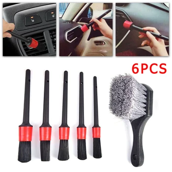 

6pcs 17 X 4 Inch Car Tire Detailing Brush Kit Boar Hair Vehicle Auto Wheel Clean Brush Set New High Quality Accessories
