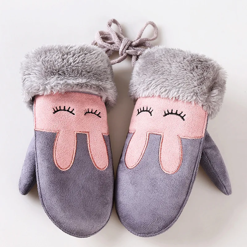 Cute Winter Cartoon Kids Gloves  Cotton Mittens Children Warm  Cotton Glove Rabbit cat smile  Thick Cashmere Suede  For Kids