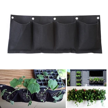 

Decorative Outdoor Horizontal Vegetable Garden Hanging Wall Planter Bag 4 Pockets Seedling Potato Strawberry Grow Bags For Plant