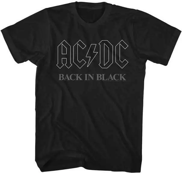 AC/DC Back In Black White Outline Adult T Shirt Heavy Metal Music 2019 hot tees Top Summer Men'S fashion cheap wholesale |