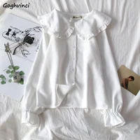 Shirts Women Peter Pan Collar Hot Sale Korean Style Trendy Fashion Students Kawaii Lovely Daily Streetwear Womens Casual Blouses 1