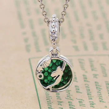 

Original 925 Sterling Silver Charm Fashion Mermaid Ariel Round Pendant Fit Pandora Women Bracelet & Necklace Diy Jewelry