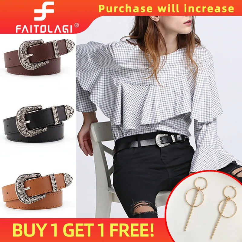 Women Black Leather Western Cowgirl Waist Belt Metal Buckle Waistband New Hot Leisure Jeans Wild Belts For Women Strap Belt