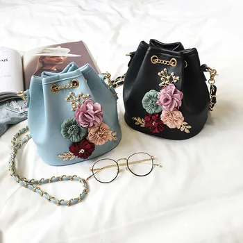 

Fashion New Women's Bag Fashion Solid Color Bucket Bag Flower Small Fresh Shoulder Messenger Bag