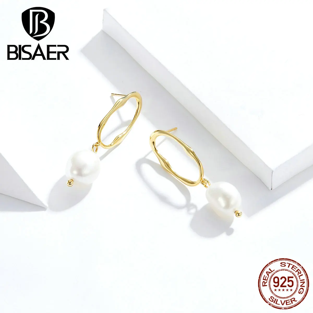 Элегантные серьги, BISAER, подлинные, 925 пробы, серебряные, свадебные, Пресноводный Жемчуг, женские серьги-гвоздики, Винтажные Ювелирные изделия ECE793