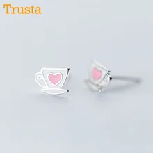 Trusta,, 925 пробы, серебряные модные ювелирные изделия, милые крошечные серьги-гвоздики 7 мм X 5 мм в форме чашки сердца для дочек, девочек, DS345