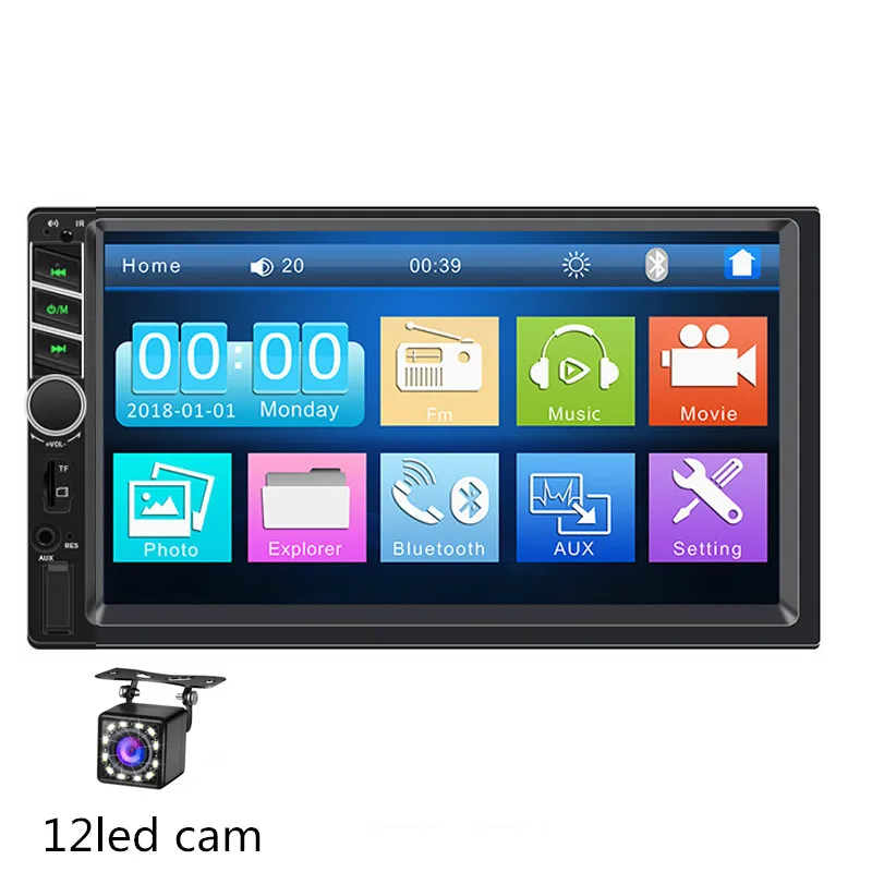 with 12led cam 7 дюймов Автомобильный MP5 плеер FM Радио Bluetooth 4,0 AUX USB RC AUX USB диск TF SWC Авторадио+ Cam - Цвет: with 12led cam