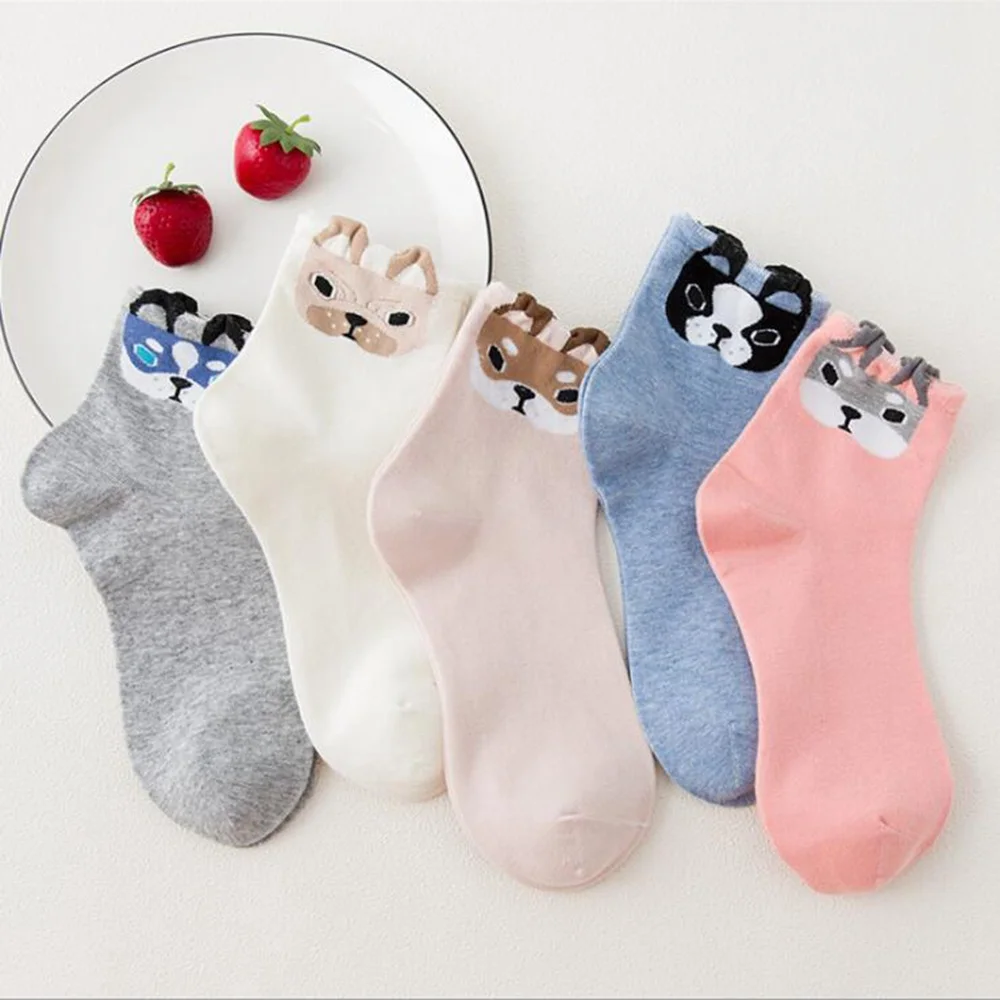 5 pairs=10 pieces Cartoon Women Socks Cotton invisible Socks Cute Animal Stereo ear Girl Ankle Socks Harajuku Breathable Socks - Цвет: 7