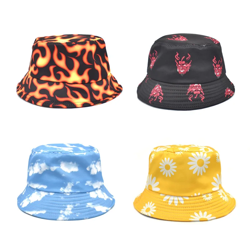 Summer Print Bucket Hat Blue Sky Clouds 