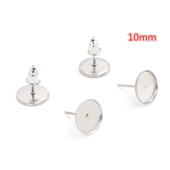 

(Never Fade) 20pcs 10mm Two Style Stainless Steel Earring Base Studs Ear Cameo Settings Cabochon Base Tray Blank (With Back)