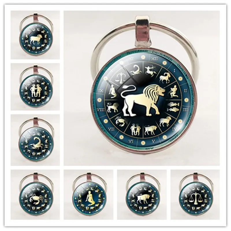 12 созвездий ювелирные изделия брелки для ключей знаки зодиака брелок круглая