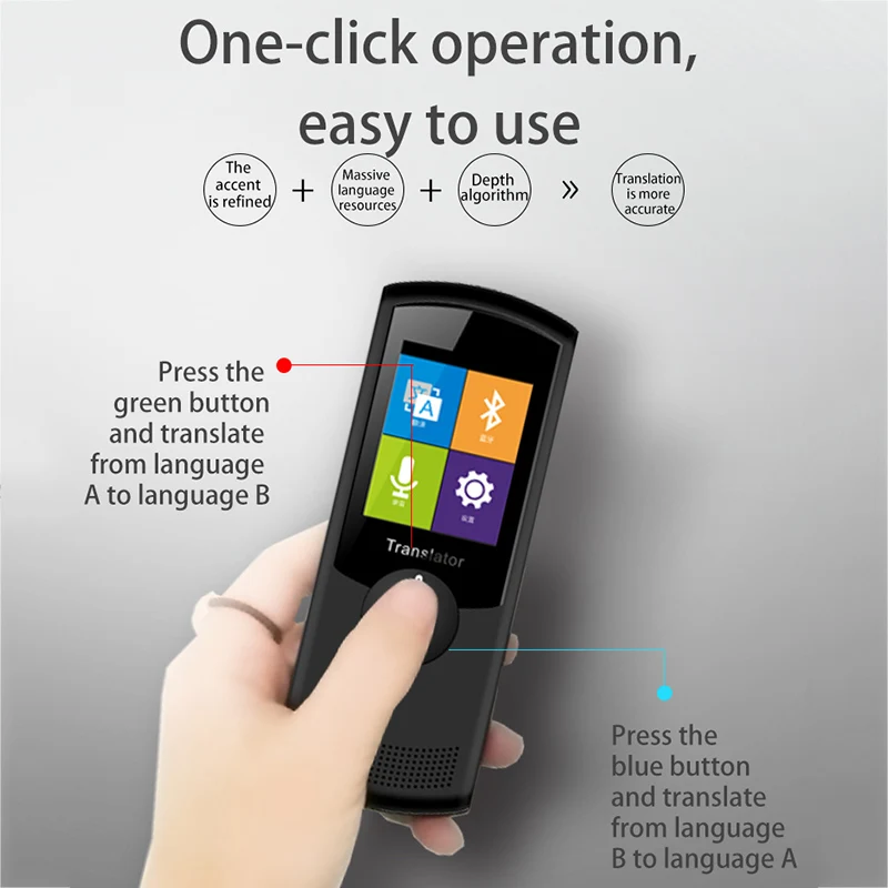 

Smart Voice Translator 2.4 Inch Touching Screen Two Way Real Time for Learning Travel Shopping Hi 888