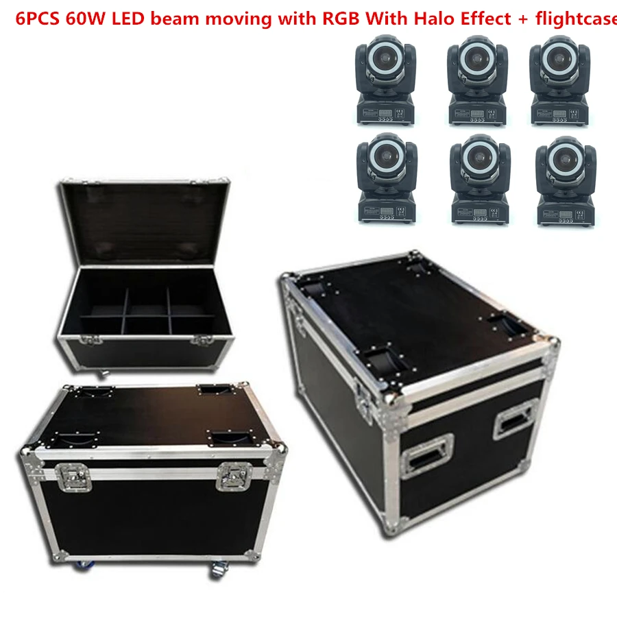 6PCS-60W-RGBW-LED-beam-moving-with-RGB-With-Halo-Effect-flightcase-dj-lights-super-bright