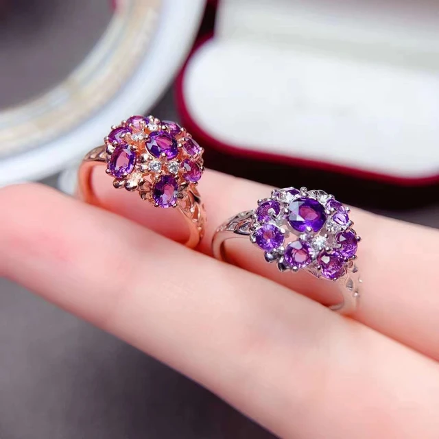 2022 New Natural Purple Amethyst Gemstone Ring for Women Jewelry