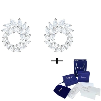 

Fashion New Leaf Shaped Crystal Pierced Earrings High Quality Jewelry Valentine's Day Send Girlfriend Romantic Gift