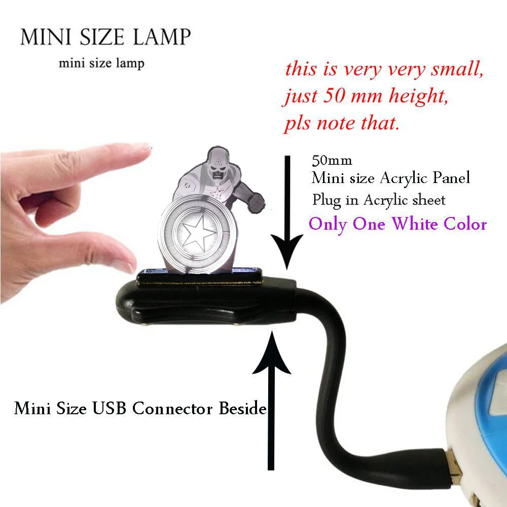 Mini USB Lamp Горячий светодиодный детский ночник Marvel супергерой кино Капитан Америка 3D оптический праздничный свет настольная лампа детский подарок Мстители - Испускаемый цвет: Mini USB Lamp