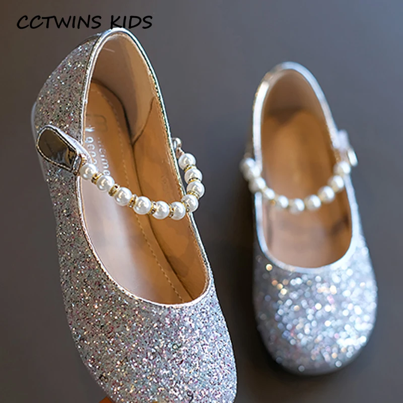 Серебристый CCTWINS/детская обувь; коллекция года; сезон весна; детская модельная обувь для маленьких девочек; модная обувь на плоской подошве с золотыми блестками; милая Брендовая обувь для детей; GM2538 - Цвет: Серебристый