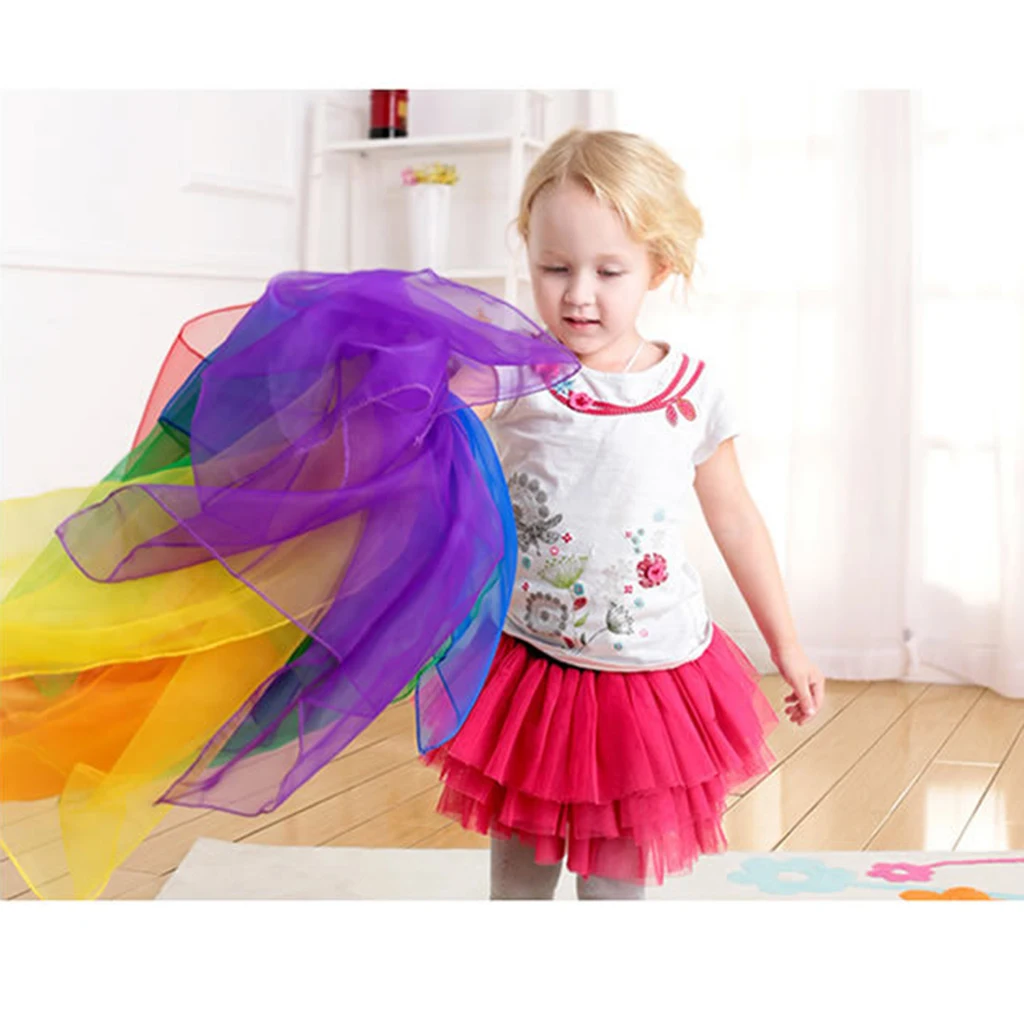 6Pcs Juggling Movement Scarves Square Dance Scarf Magic Props for Children and Women 25 x 26 Inches