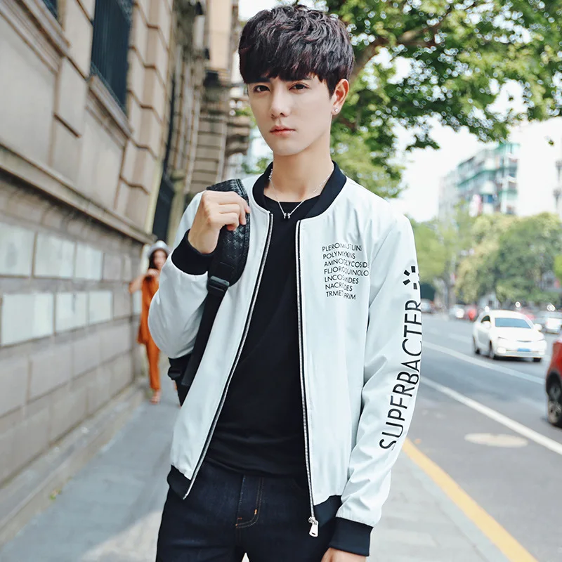 

Spring And Autumn New Style Men Baseball Collar Printed Lettered Coat Youth Origional Hong Wave Jacket Men's