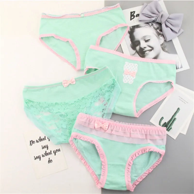 Mint candy 4 шт., трусики, милые розовые трусы для девочек, удобные хлопковые трусы для молодых девушек, Новое Стильное детское нижнее белье для подростков - Цвет: Mint candy