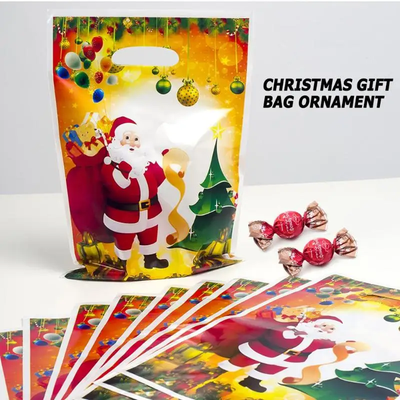 

10pcs Disposable Candy Bags Cookies Biscuits Sugar Xmas Wrap Handbags Santa Claus Candy Gift Favors Christmas Decorations