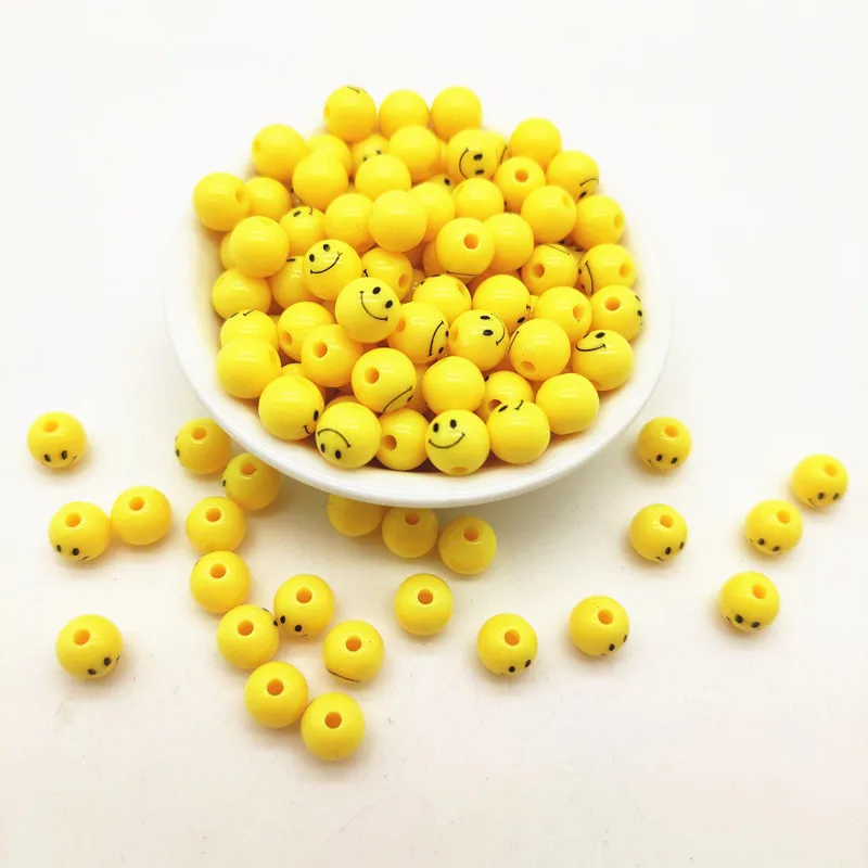 Горячая Распродажа 8 мм желтые акриловые Круглые бусины со смайликом для