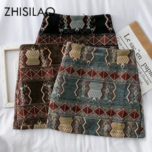 Винтажная богемная облегающая юбка для женщин Ретро Вышивка Мини Женская юбка Сексуальная шерстяная Зима Весна трапециевидная юбка черного цвета