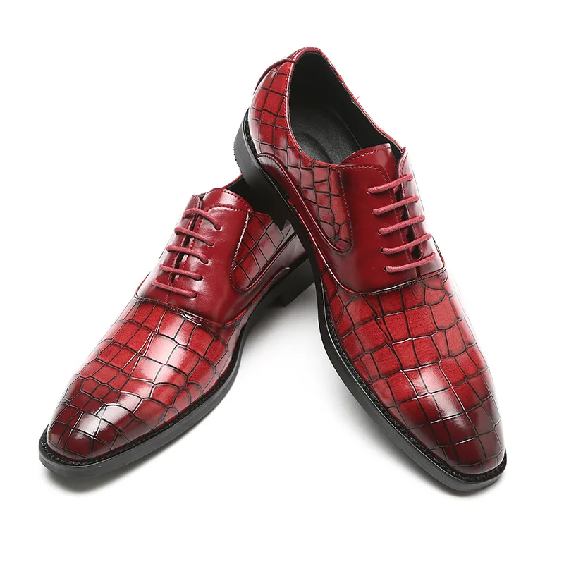Red Misalwa Pointed Toe Men Derby Shoes Traditional Classic Crocodile Pattern Business Dress Formal Shoes Best Gift Big Size 38-48 - Цвет: Red