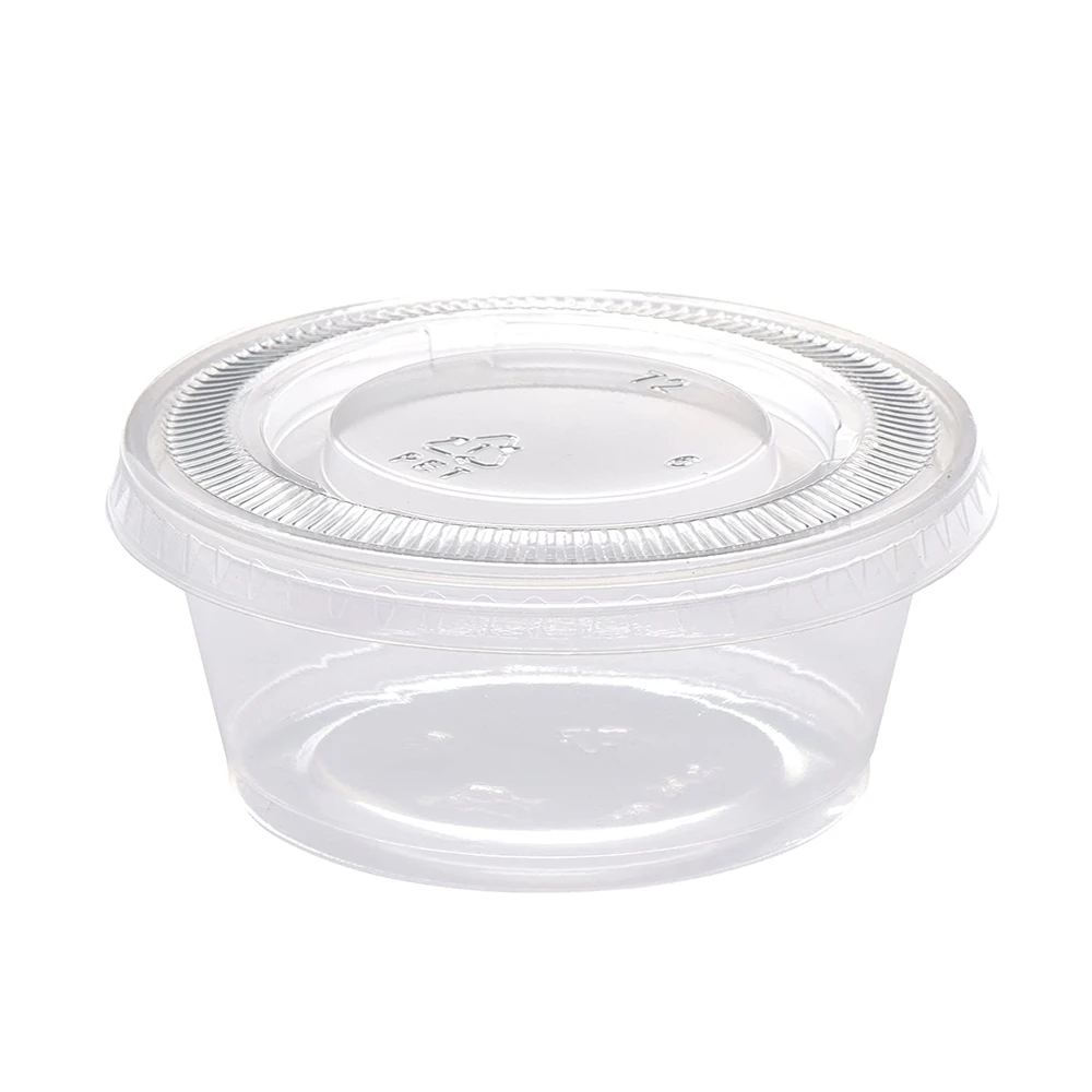 5 oz - 100 Sets} Clear Diposable Plastic Portion Cups With Lids, Small Mini  Containers For