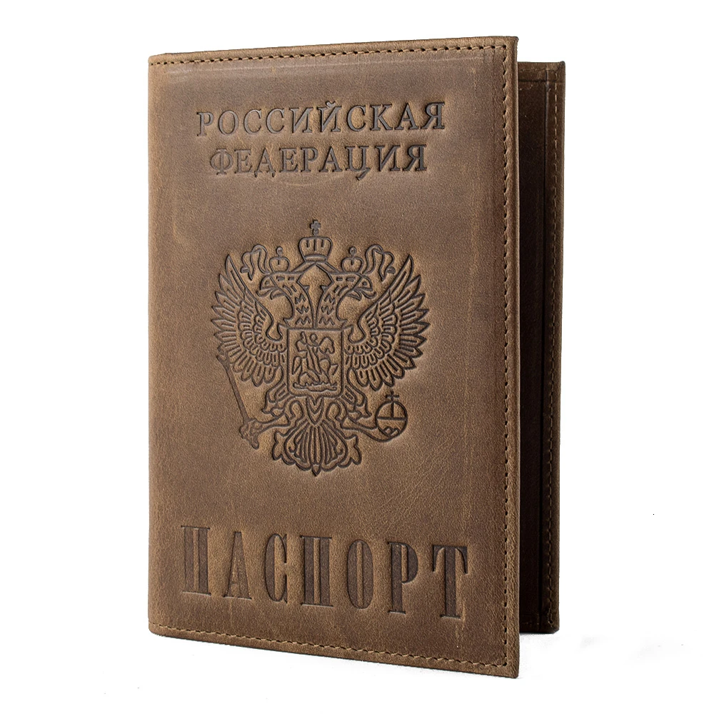 Винтажная Мужская и Женская Натуральная кожа Обложка для паспорта герб России логотип кредитный держатель для карт A596-43 дорожная Обложка для паспорта - Цвет: Russian Khaki