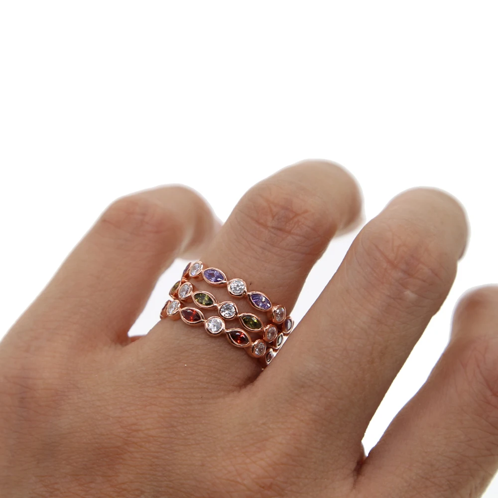 100% 925 sterling silver 3 color stack stackable fashion girl women design jewelry birthstone rose gold mix cz ring|Кольца| |