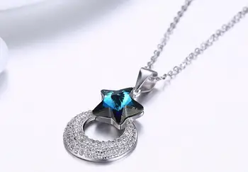 

YTF103 Blue Crystal 925 Sterling Silver Necklace lady clavicle Pendant