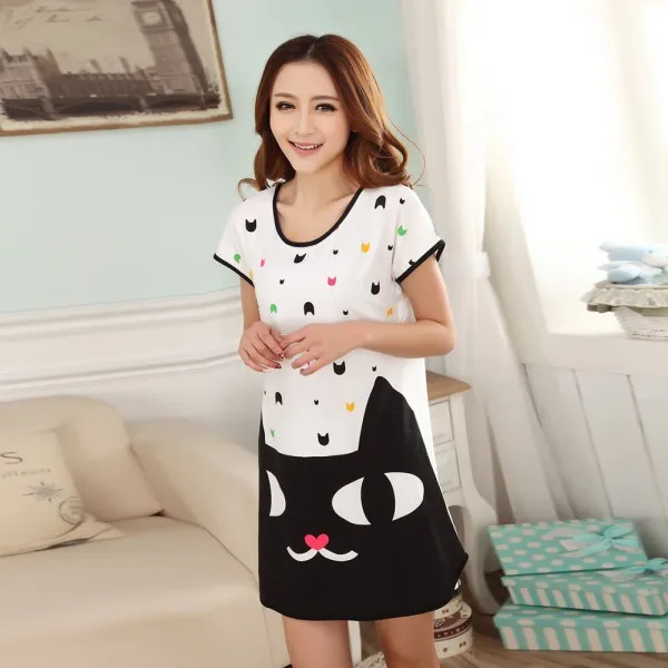 Women Cute Cartoon Sleepwear Loose Nightwear Short Sleeve Sleepshirt