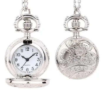 

Vintage Unisex Hollow Flower Round Dial Double Display Chain Quartz Pocket Watch