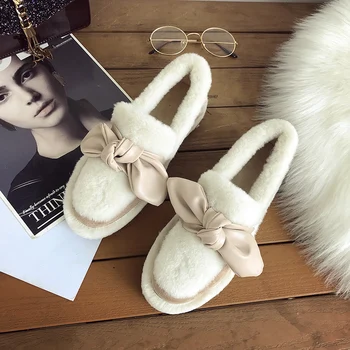 

Lamb fur shoes women's winter 2019 new lazy bow with a pedal thick outsole plus velvet to increase the beanie