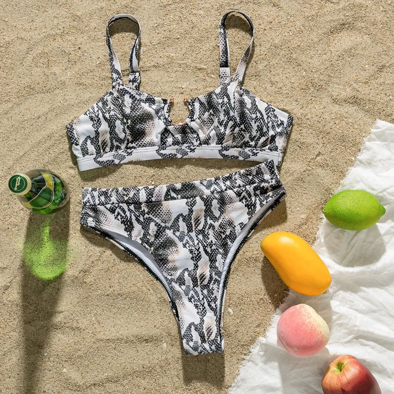 In-X, винтажный комплект бикини с высокой талией, змеиный принт ...