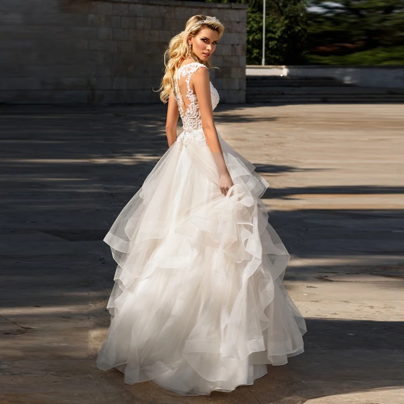Elegant-A-Line-Ruffles-Tiered-Boho-Beach-Wedding-Dresses-Deep-V-neck-Lace-Appliques-Gowns-Custom (1)