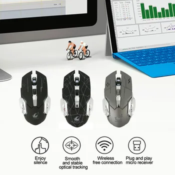 

X8 wireless gaming mouse 2.4Ghz backlit mechanical mute photoelectric charge gaming mouse 6 button adjustable Dpi for PC laptop