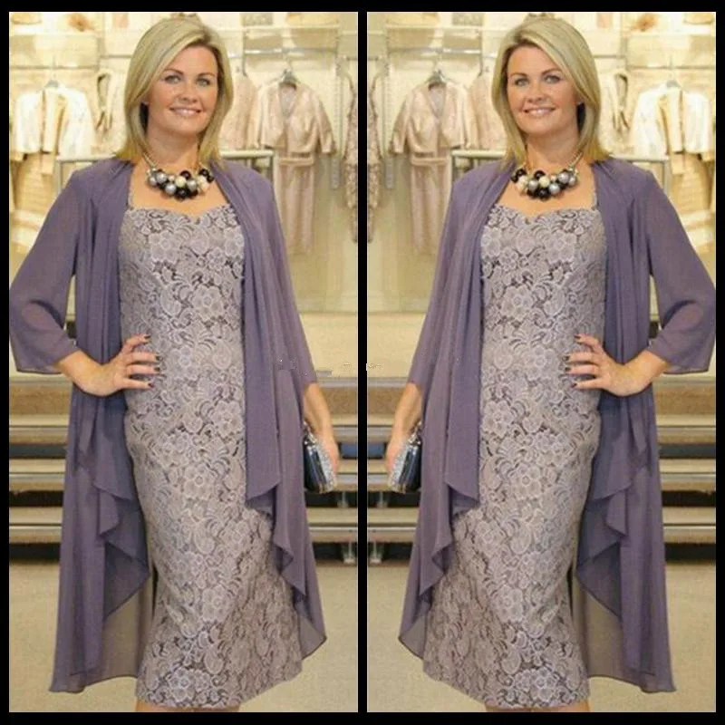 Robe de soiree, серое кружевное платье длиной до середины икры размера плюс, платья для матери невесты с пиджаком для свадьбы, vestido de madrinha