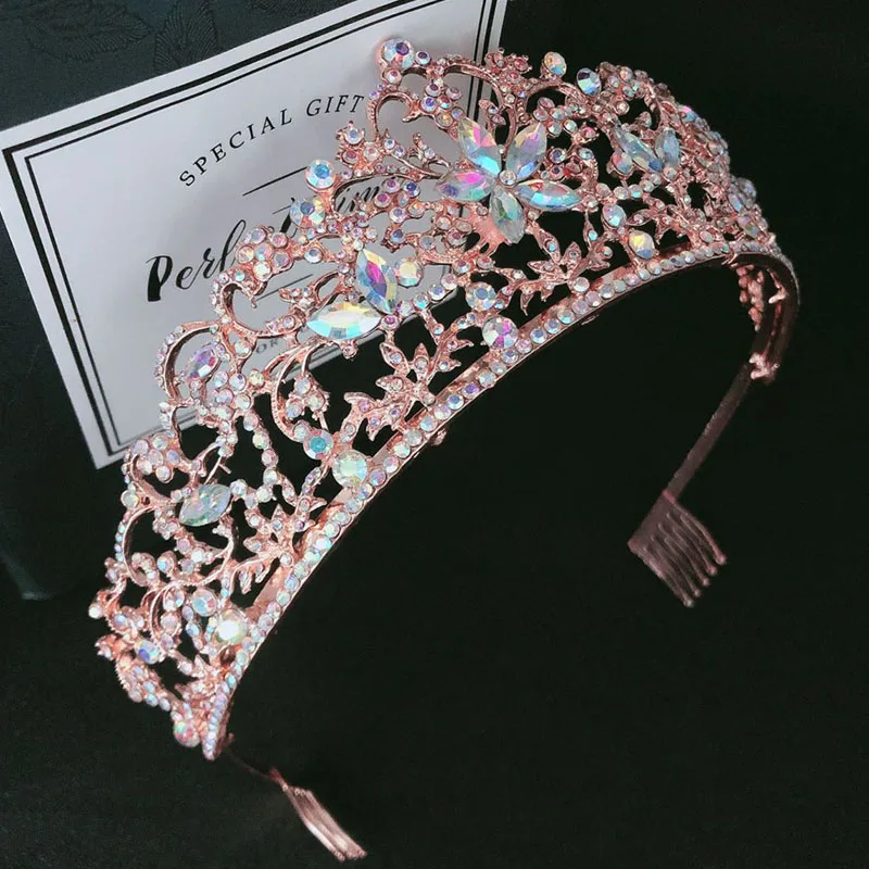 FORSEVEN Vintage Handmade Wedding Bridal Jewelry Tiara Flower Shape Crowns Birthday Party Rhinestone Tiara Hair Accessories JL