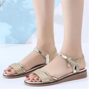 

Sandals female summer new flat bottom wild simple thick bottom wedge with a word buckle Roman women's sandals sandalias mujer