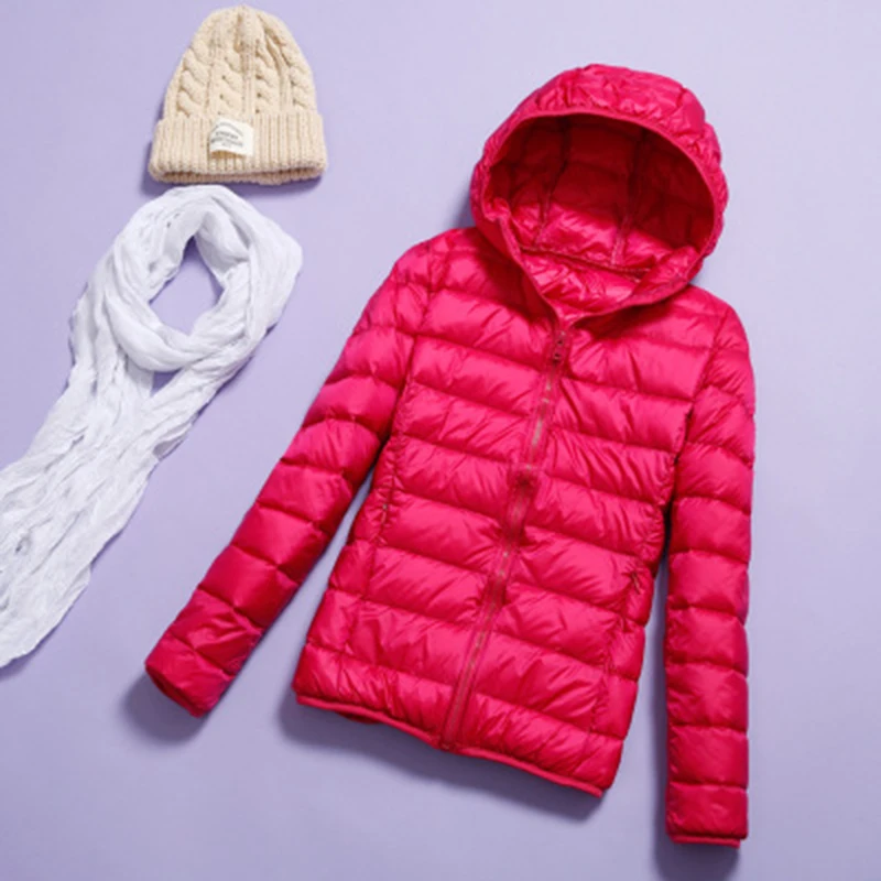 

Fashion Women Hooded Jacket Light Thin Style Spring Autumn Winter Female Slim Coat Warm Duck Down Plus Size S-7XL Factory Outlet