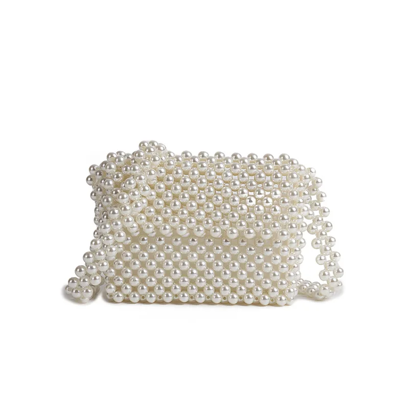 

New Pearl Bag wide retro handmade 2019 shoulder Strap flip Strap shoulder dinner woven beaded handbag