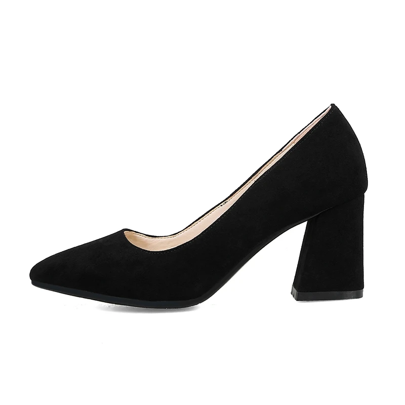 KemeKiss Pointed Toed Women Pumps Ladies Solid Color Slip On High Heels Matte Sweet Square Heel Shoes Women Footwear Size 31-43