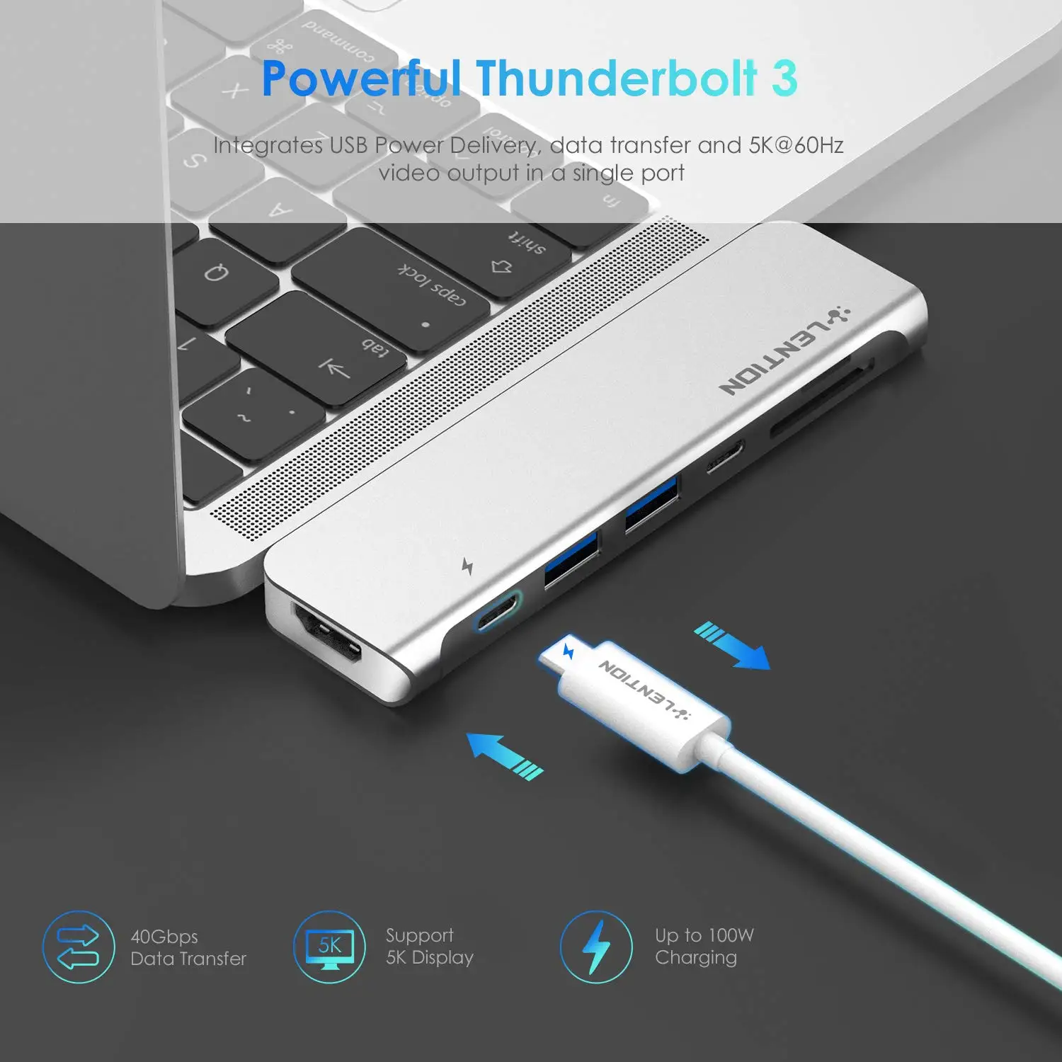 USB C Hub with 40Gbps ,100W Power Delivery, 4K HDMI, 2 USB 3.0, SD/Micro Card Reader, Type C Data Adapter for MacBook Pro 13/15