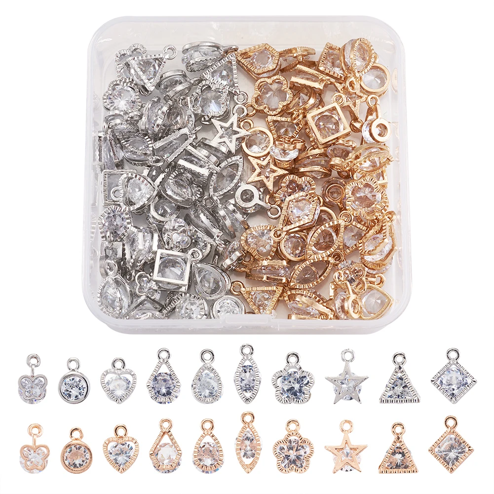 

80pcs/box Clear Cubic Zirconia Heart Flower Star Triangle Charms Pendants for DIY Jewelry Necklaces Bracelets Earrings Making