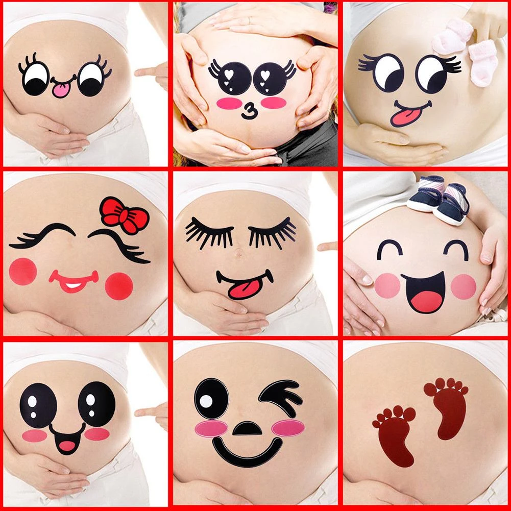 2個かわいい漫画の表情妊娠中の顔の胃の腹のステッカー写真の小道具 消えるタトゥー Aliexpress