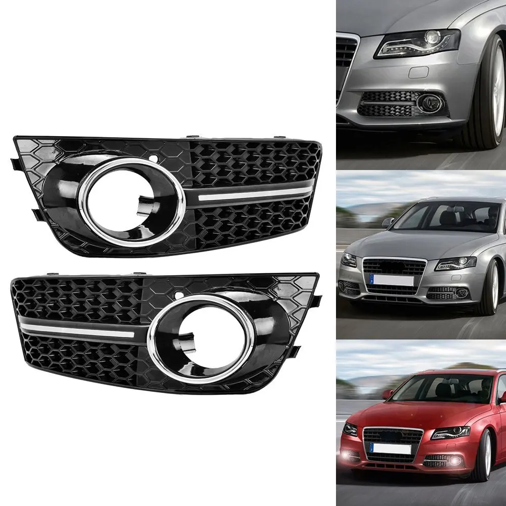 Glossy Black Euro Honeycomb Front Lower Bumper Fog Light Grille for Audi A4 A4L B8 2009 2010 2011 4 Door