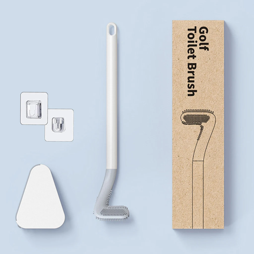 Home Golf Toilet Brush and Holder Wall Mounted Cleaning Brush Bendable Brush Head for Cleaning Bathroom Floor Tub Tile